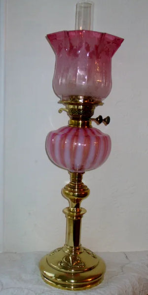 Antique English Victorian Vaseline Glass Oil Lamp