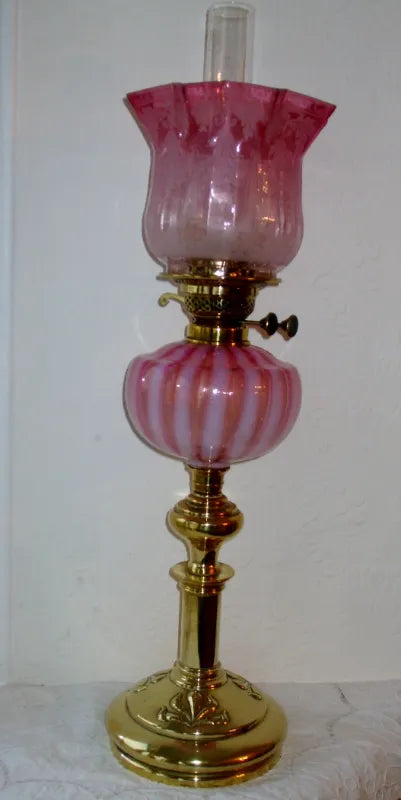 Antique English Victorian Vaseline Glass Oil Lamp