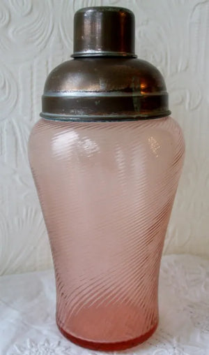 Vintage English Wrythen Pink Glass Cocktail Shaker