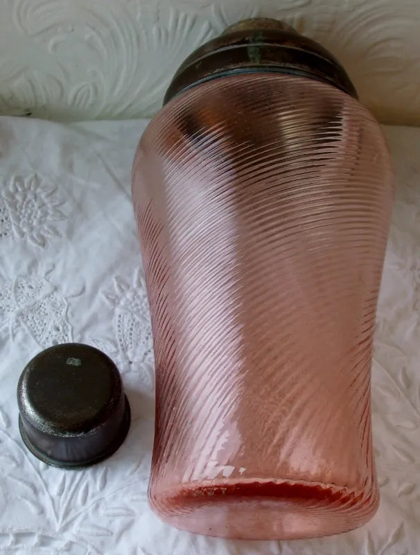 Vintage English Wrythen Pink Glass Cocktail Shaker