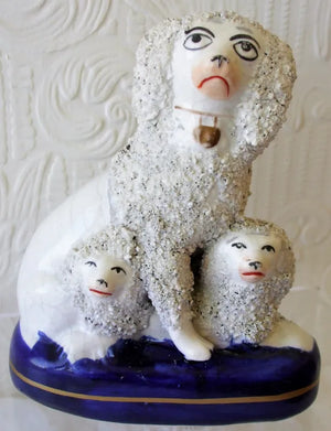 Antique English Victorian Staffordshire Pottery Figure Group ~ "Poodles"
