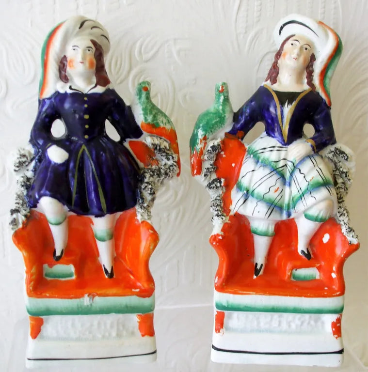 Pair of Antique Victorian Staffordshire Figures ~ 