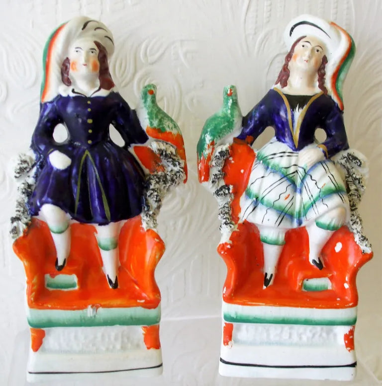Pair of Antique Victorian Staffordshire Figures ~ 