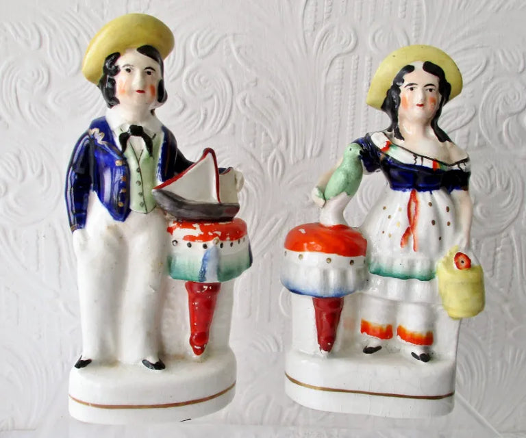 Pair of Antique Victorian Staffordshire Figures ~ 