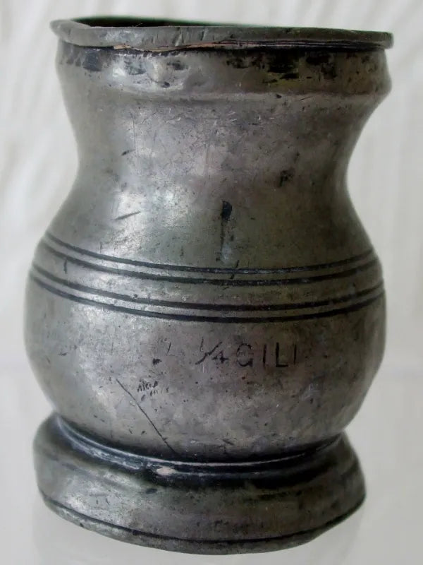 Antique English Victorian Pewter 1/4 Gill Baluster Measure