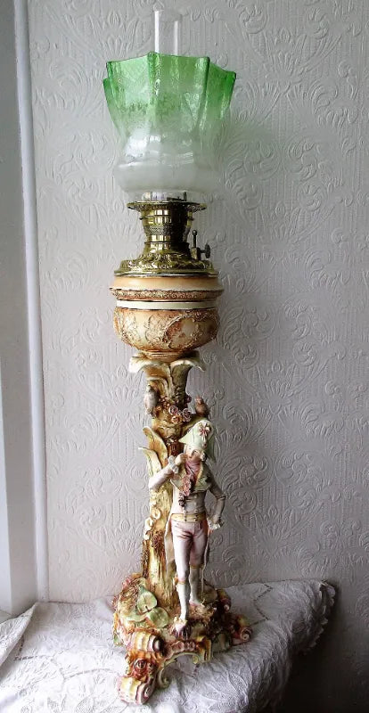 Antique Victorian Anglo-American Porcelain Figural Oil Lamp