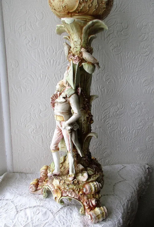 Antique Victorian Anglo-American Porcelain Figural Oil Lamp