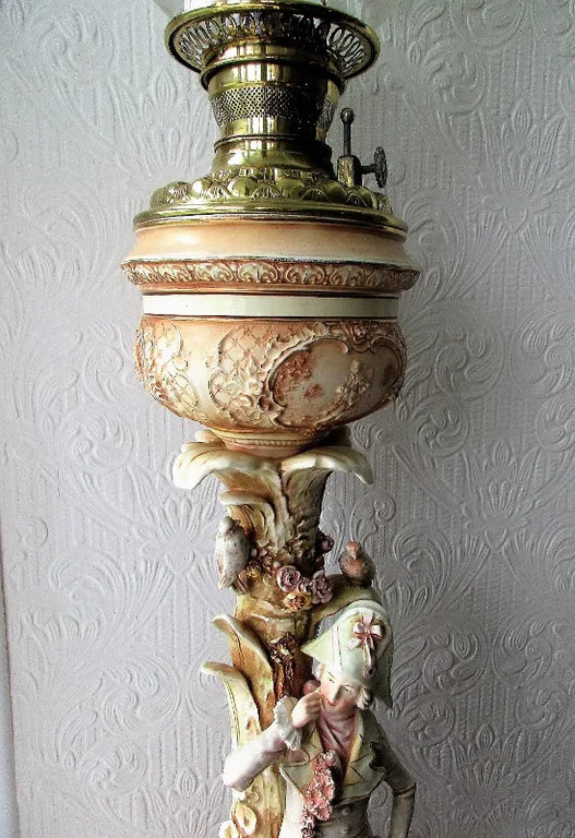 Antique Victorian Anglo-American Porcelain Figural Oil Lamp