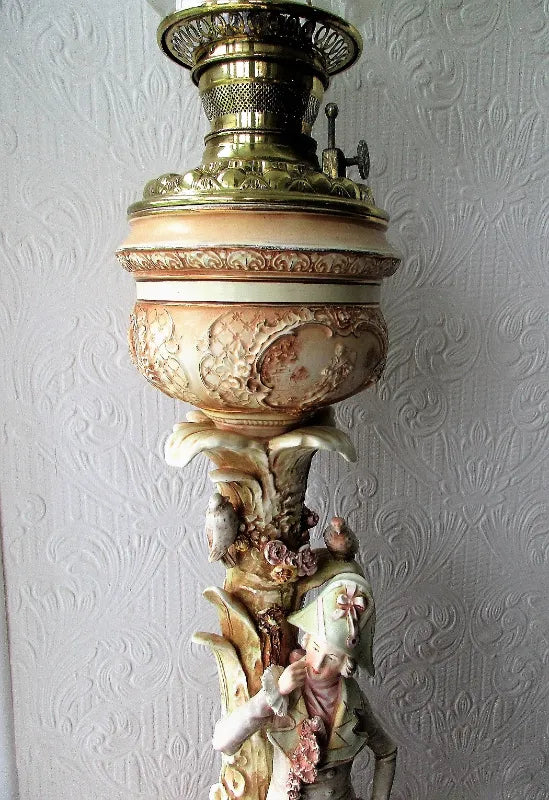 Antique Victorian Anglo-American Porcelain Figural Oil Lamp