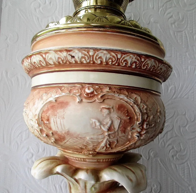 Antique Victorian Anglo-American Porcelain Figural Oil Lamp