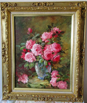 Red Rose Bouquet  ~ Oil Painting on Canvas ~ Reg Johnson ~ c. 1991