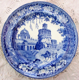Antique English Georgian Blue and White Transferware "Monopteros" Plate ~ John Rogers & Son