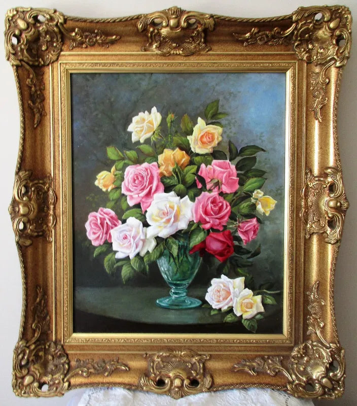 Rose Bouquet ~ Oil Painting on Board ~ Reg Johnson ~ c. 1988