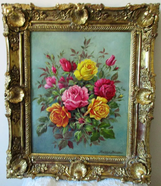 Rose Bouquet ~ Oil Painting on Board ~ Reg Johnson ~ c. 1985