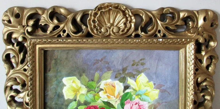 Roses in Gesso Frame ~ Watercolour ~ Reg Johnson ~ c. 1985