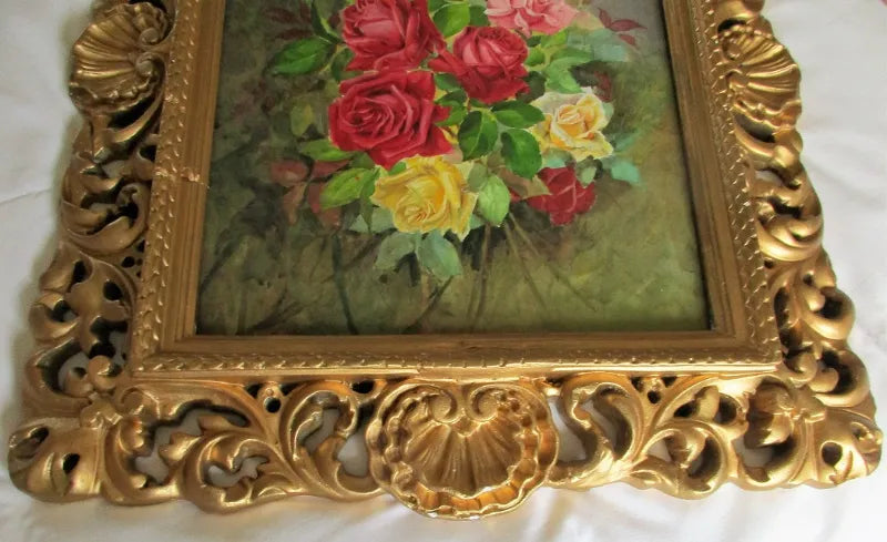 Roses in Gesso Frame ~ Watercolour ~ Reg Johnson ~ c. 1985