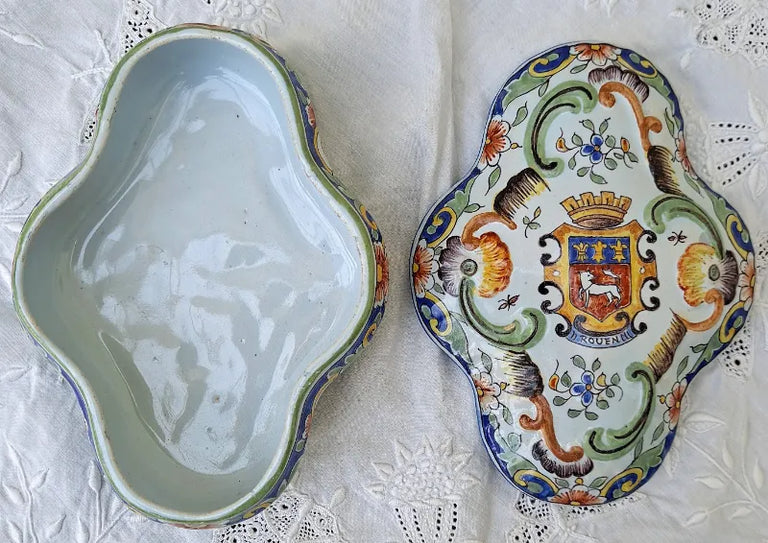 Antique Desvres / Rouen French Faience Box and Cover