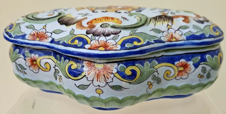Antique Desvres / Rouen French Faience Box and Cover