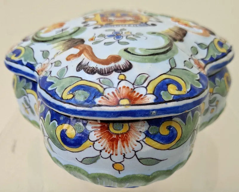 Antique Desvres / Rouen French Faience Box and Cover
