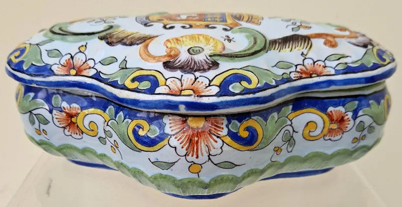 Antique Desvres / Rouen French Faience Box and Cover