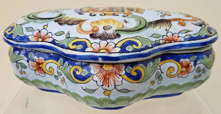 Antique Desvres / Rouen French Faience Box and Cover