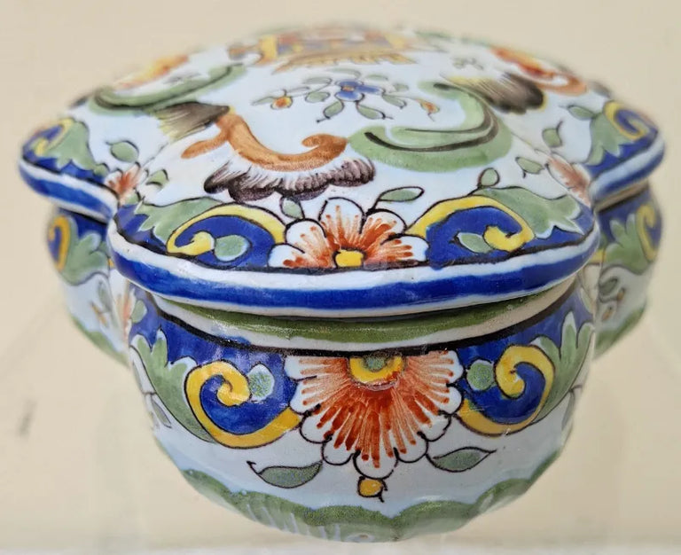 Antique Desvres / Rouen French Faience Box and Cover