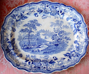 Antique Victorian Blue & White Transfer "Royal Cottage" Serving Dish / Platter ~ Thomas Till & Son