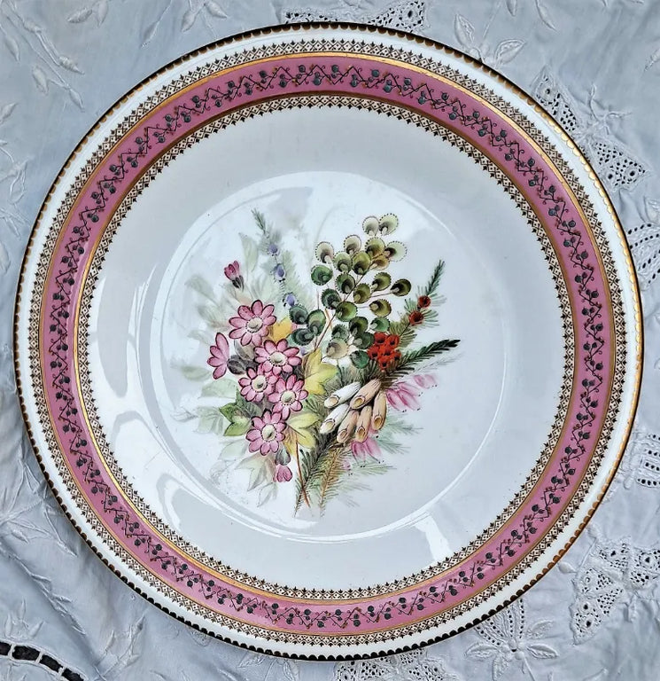 Antique Victorian Royal Worcester Porcelain Botanical Dessert Plate