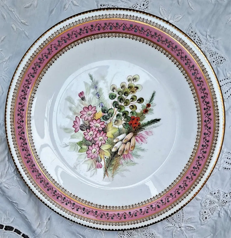 Antique Victorian Royal Worcester Porcelain Botanical Dessert Plate