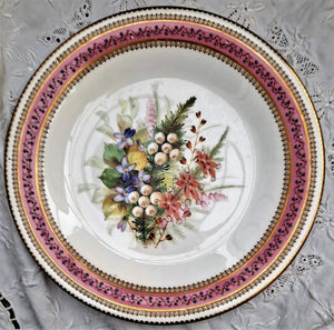 Antique Victorian Royal Worcester Porcelain Botanical Dessert Plate