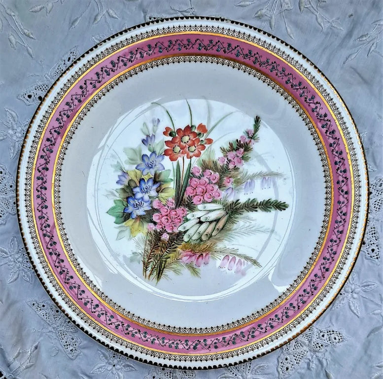 Antique Victorian Royal Worcester Porcelain Botanical Dessert Plate