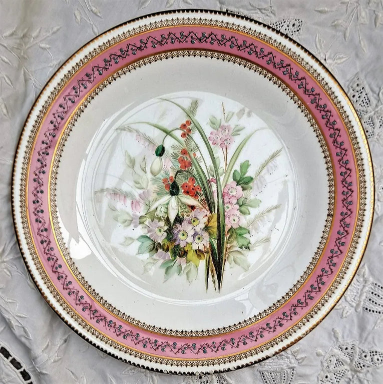 Antique Victorian Royal Worcester Porcelain Botanical Dessert Plate