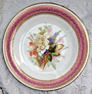 Antique Victorian Royal Worcester Porcelain Botanical Dessert Plate