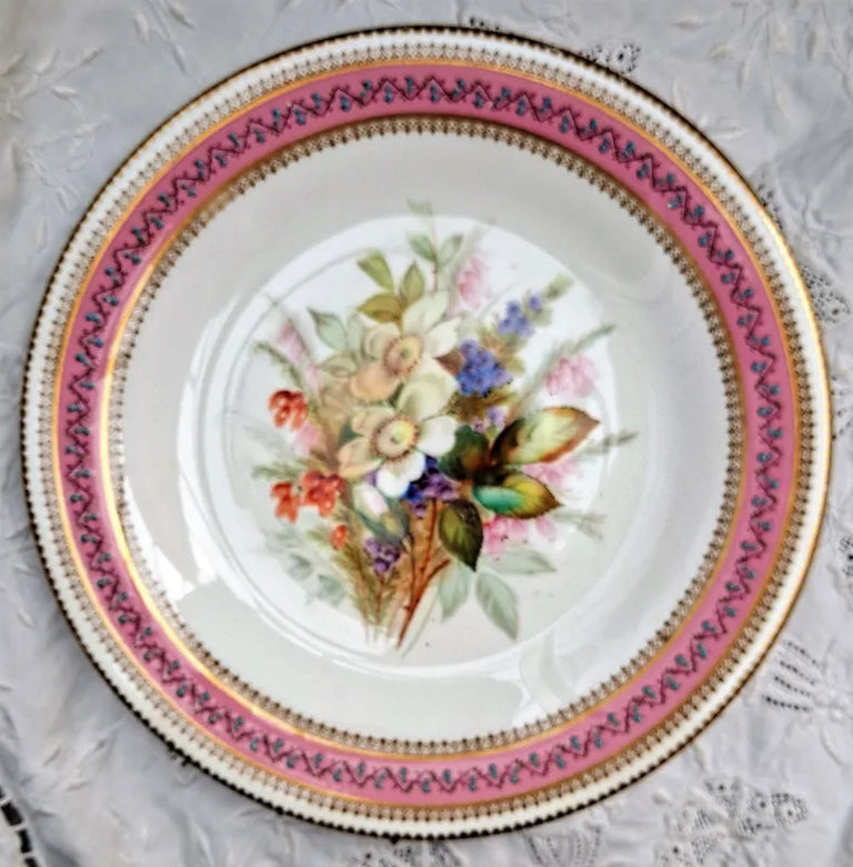 Antique Victorian Royal Worcester Porcelain Botanical Dessert Plate