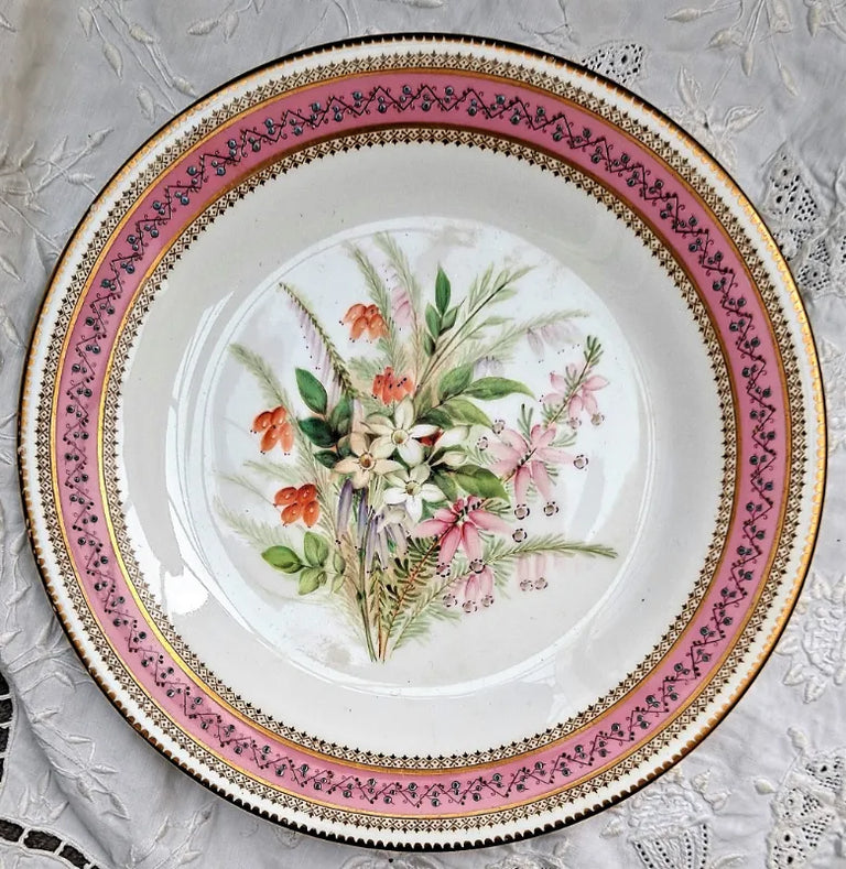 Antique Victorian Royal Worcester Porcelain Botanical Dessert Plate