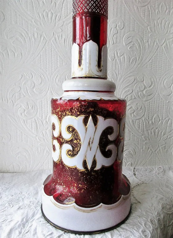 Victorian Ruby and Cranberry Glass Banqueting Oil Lamp
