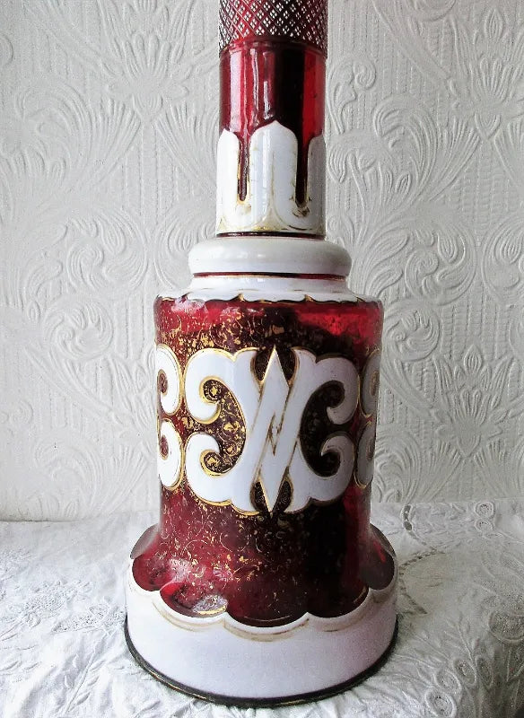 Victorian Ruby and Cranberry Glass Banqueting Oil Lamp