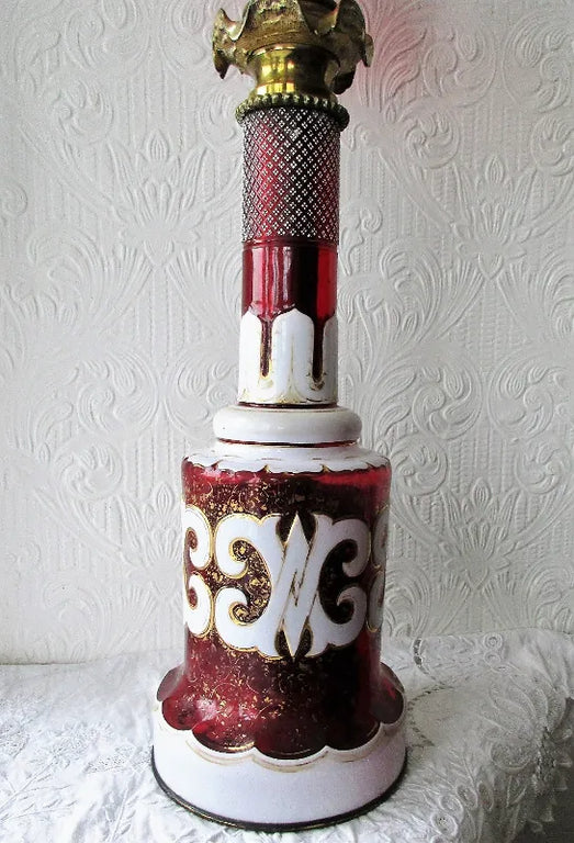 Victorian Ruby and Cranberry Glass Banqueting Oil Lamp
