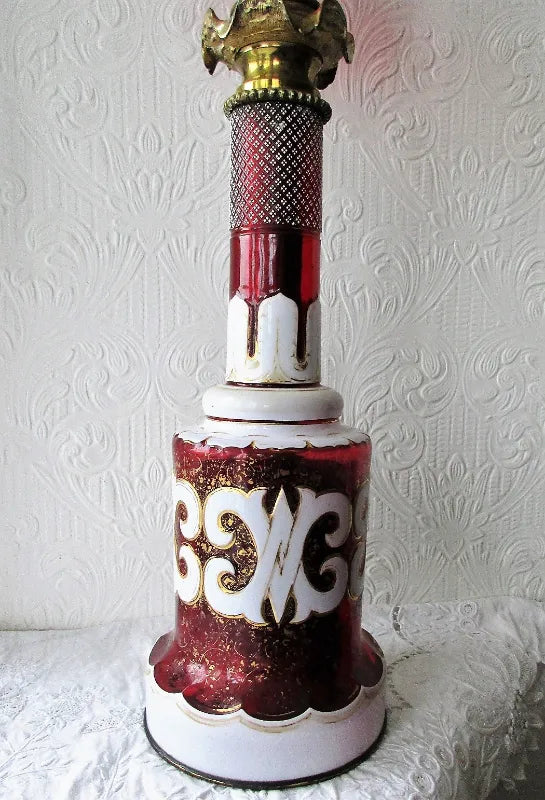 Victorian Ruby and Cranberry Glass Banqueting Oil Lamp