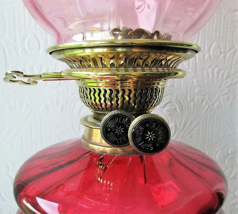 Victorian Ruby and Cranberry Glass Banqueting Oil Lamp