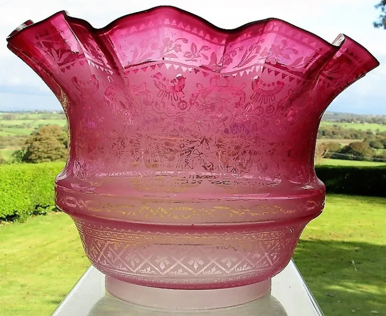 Victorian Ruby and Cranberry Glass Banqueting Oil Lamp