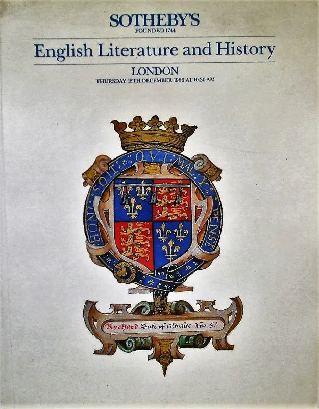 Sotheby's ~ English Literature & History ~ London ~ 18. 12. 1986