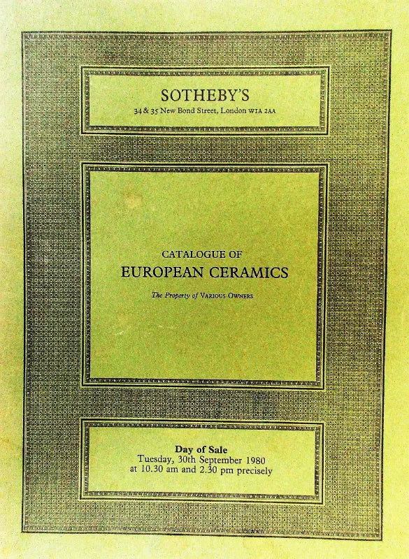 Sotheby's ~ European Ceramics ~ London ~ 30. 09. 1980