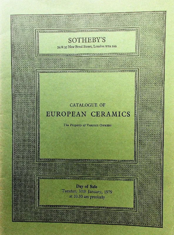 Sotheby's ~ European Ceramics ~ London ~ 30. 01. 1979