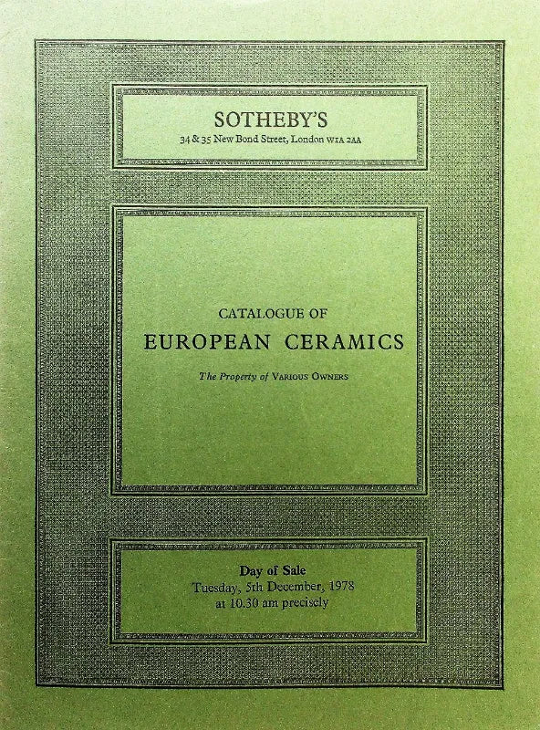 Sotheby's ~ European Ceramics ~ London ~ 05. 12. 1978