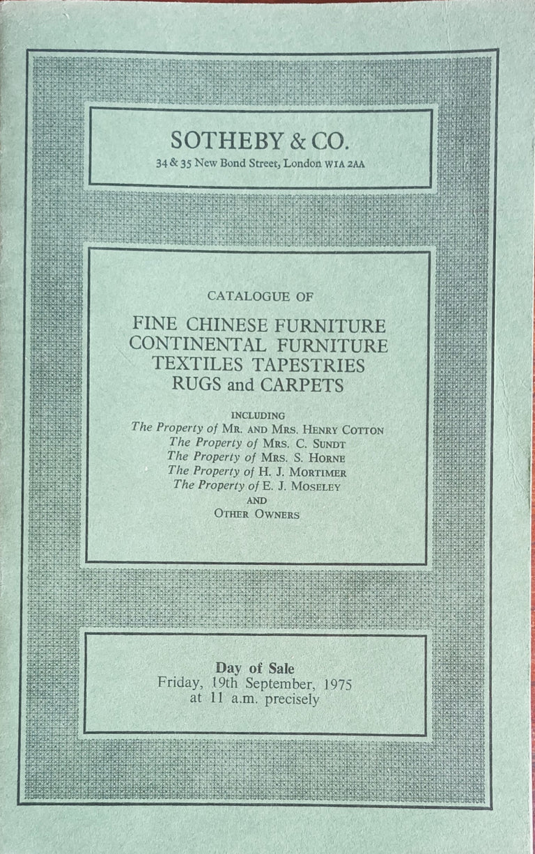 Sotheby's ~ Furniture, Textiles, Tapestries, Rugs & Carpets ~ London ~ 19. 09. 1975