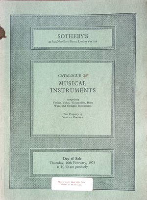 Sotheby's ~ Musical Instruments ~ London ~ 16. 02. 1978