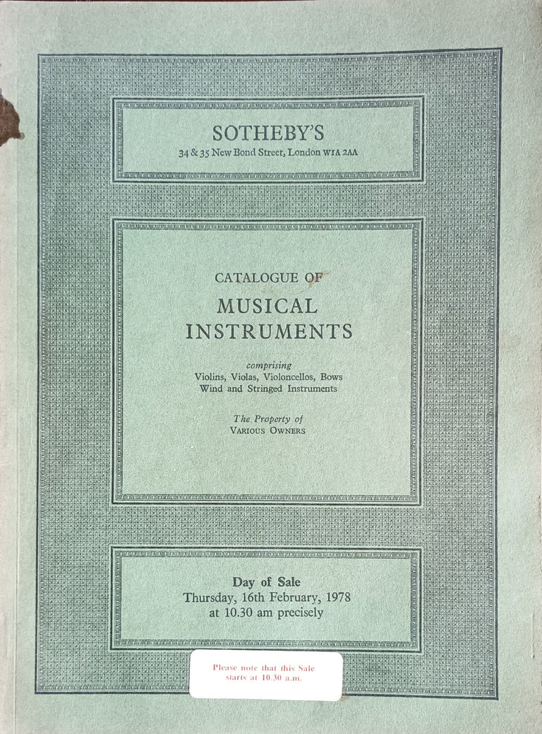 Sotheby's ~ Musical Instruments ~ London ~ 16. 02. 1978