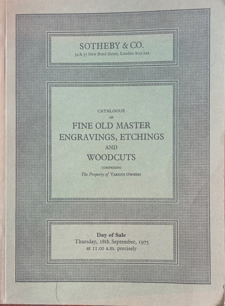 Sotheby's ~ Old Master Engravings, Etchings and Woodcuts ~ London ~ 18. 09. 1975