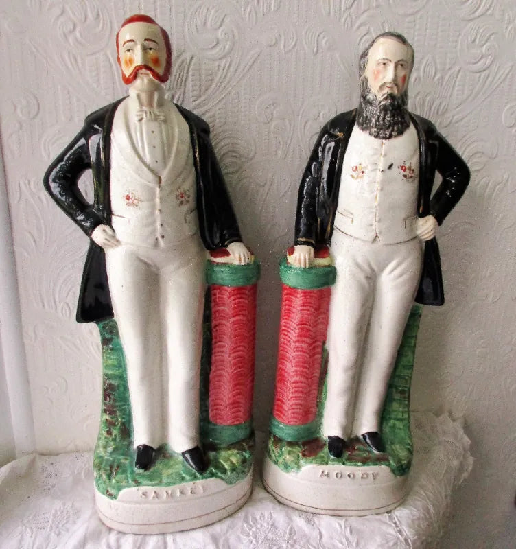 Pair of Antique English Victorian Staffordshire Pottery Portrait Figures ~ 